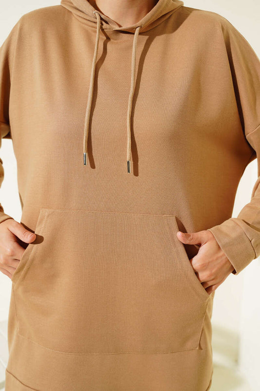 Paça Lastikli Kapüşonlu İkili Takım Bisküvi