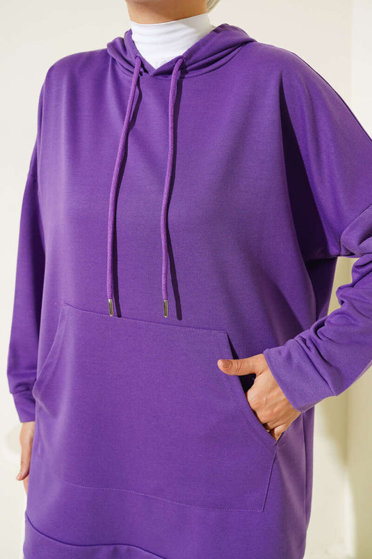 طقم من قطعتين بغطاء رأس وأرجل مرنة - أرجواني