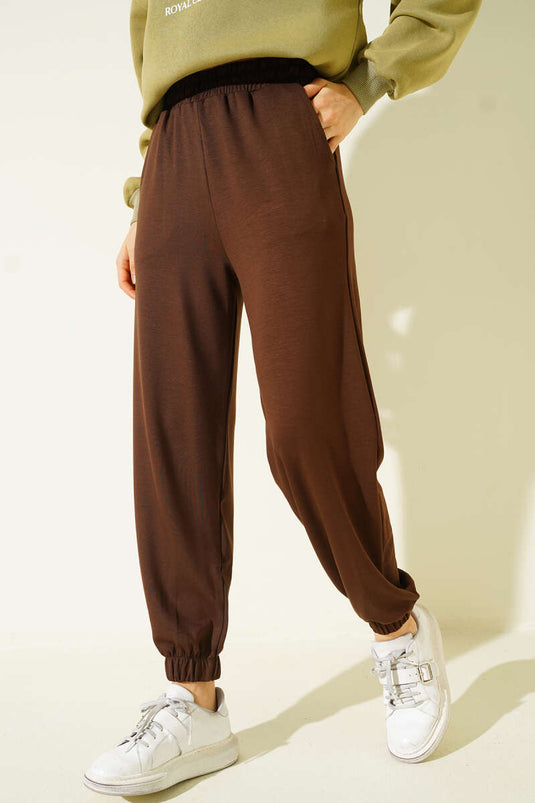 Pantalon jogger à bas élastique en tissu Loyşa marron