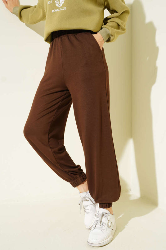 Pantalon jogger à bas élastique en tissu Loyşa marron