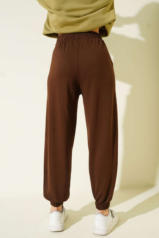 Pantalon jogger à bas élastique en tissu Loyşa marron