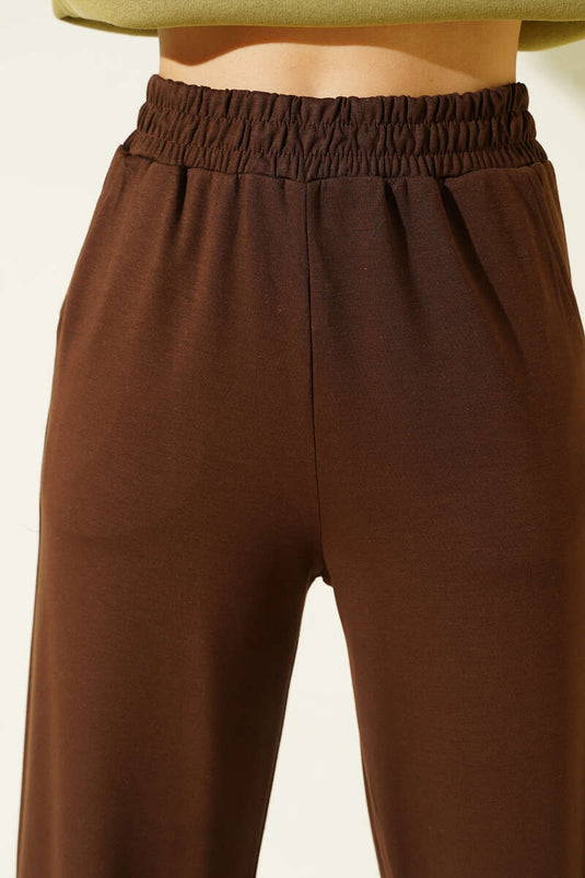 Pantalon jogger à bas élastique en tissu Loyşa marron
