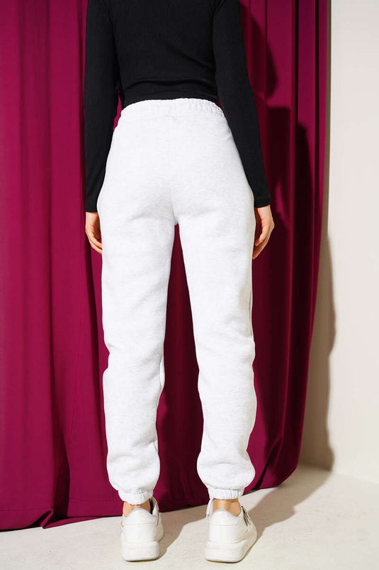 Nylon Printed Trousers with Elasticated Cuffs, Melange Grey