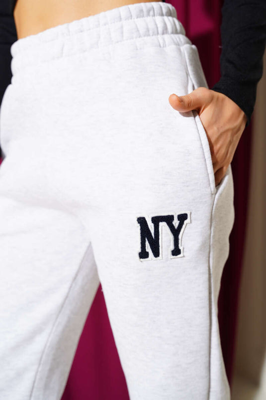 Nylon Printed Trousers with Elasticated Cuffs, Melange Grey