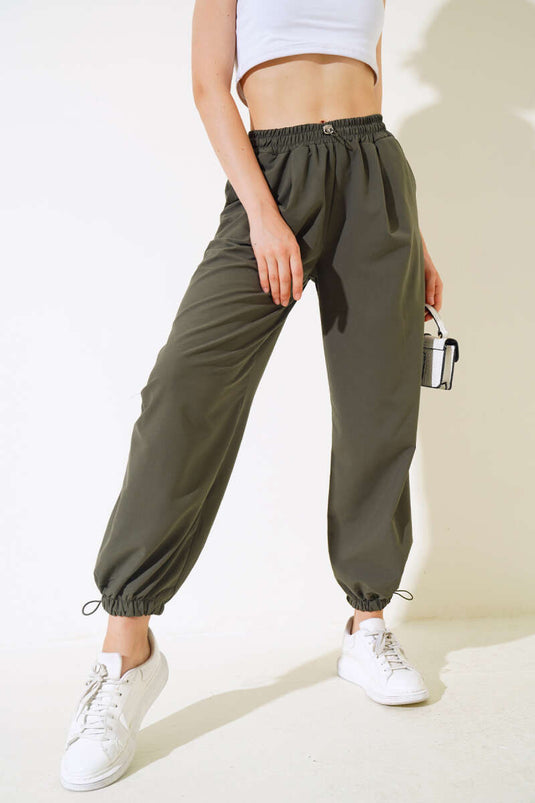 Hose mit elastischem Bein, Khaki