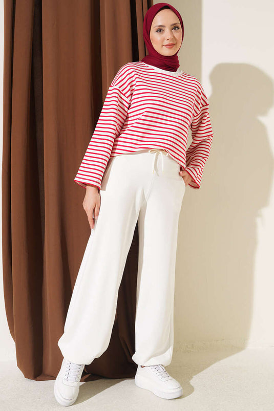 Pantalon Élastiqué En Trois Couches Couleur Crème