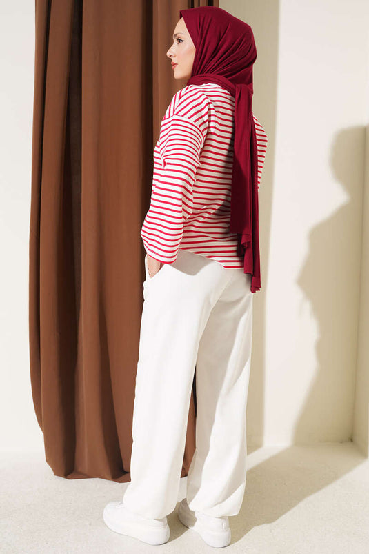 Pantalon Élastiqué En Trois Couches Couleur Crème