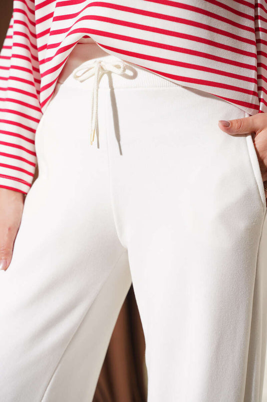 Pantalon Élastiqué En Trois Couches Couleur Crème