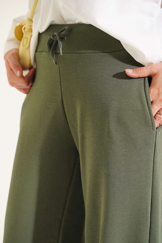 Haki Cuffed Three-Ply Trousers