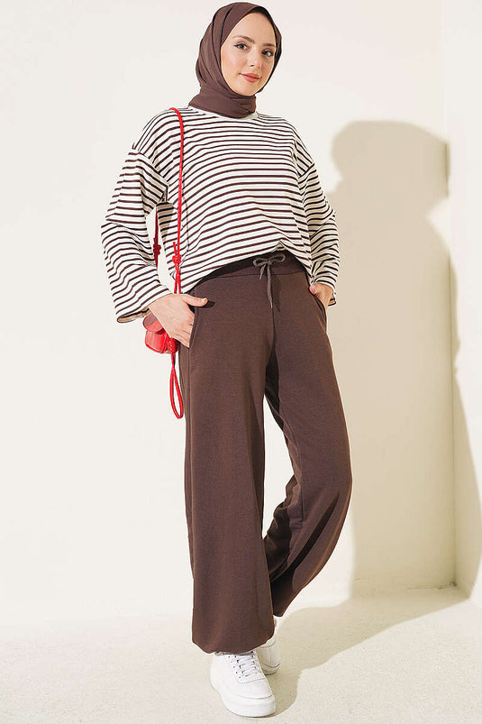 Pantalon Trois Couches À Ourlet En Café
