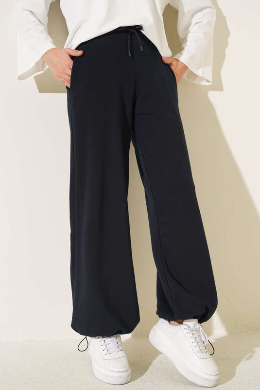 Navy Blue Elasticated Three-Ply Pants