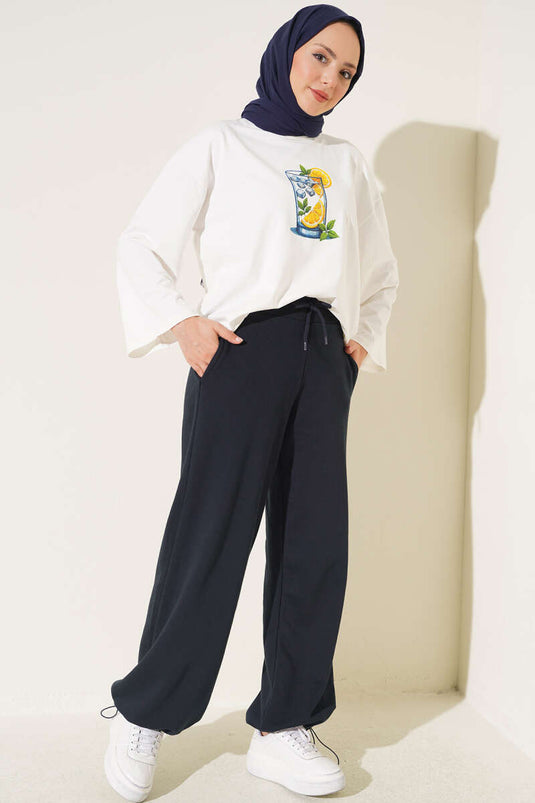 Navy Blue Elasticated Three-Ply Pants