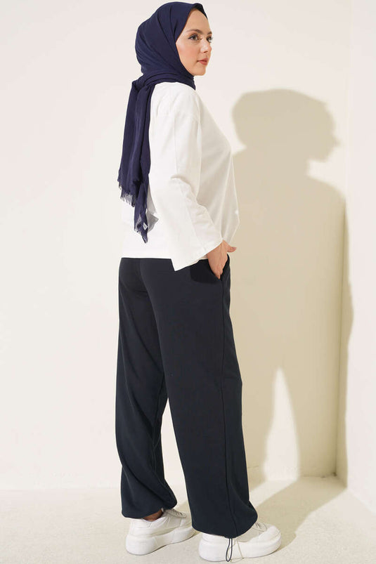 Navy Blue Elasticated Three-Ply Pants