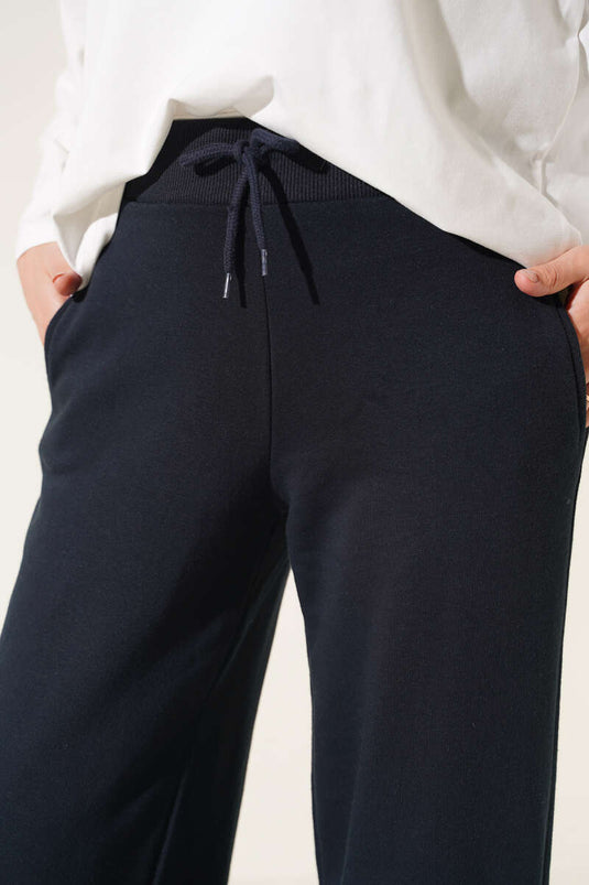 Navy Blue Elasticated Three-Ply Pants