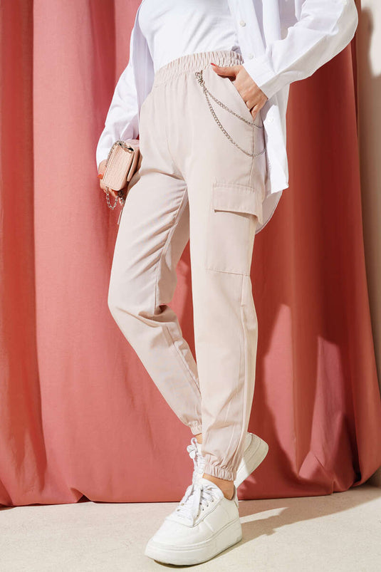 بنطلون كارغو بسلسلة ساق مرنة من الحجر