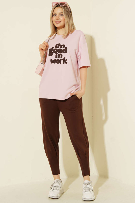 Scuba Trousers with Pleated Cuffs and Elastic Waistband Brown