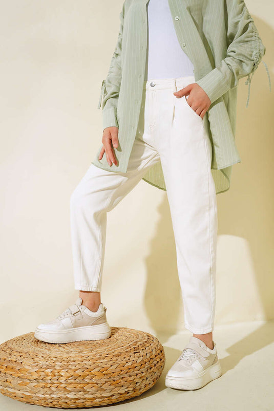 Cuffed Jean Pants Ecru