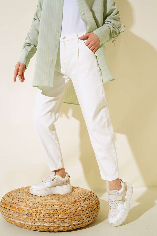 Cuffed Jean Pants Ecru