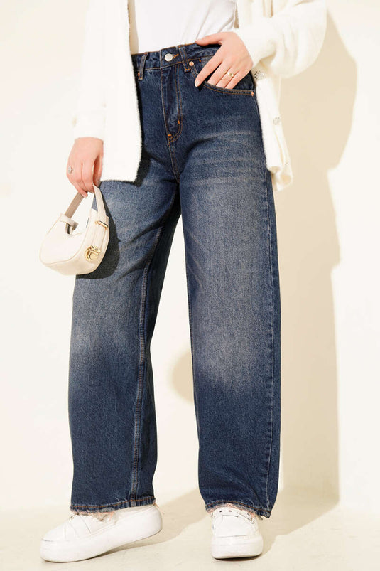 Dunkelblaue Baggy-Pants mit Quasten am Saum