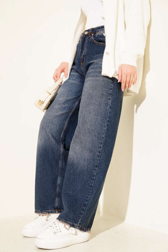 Dunkelblaue Baggy-Pants mit Quasten am Saum