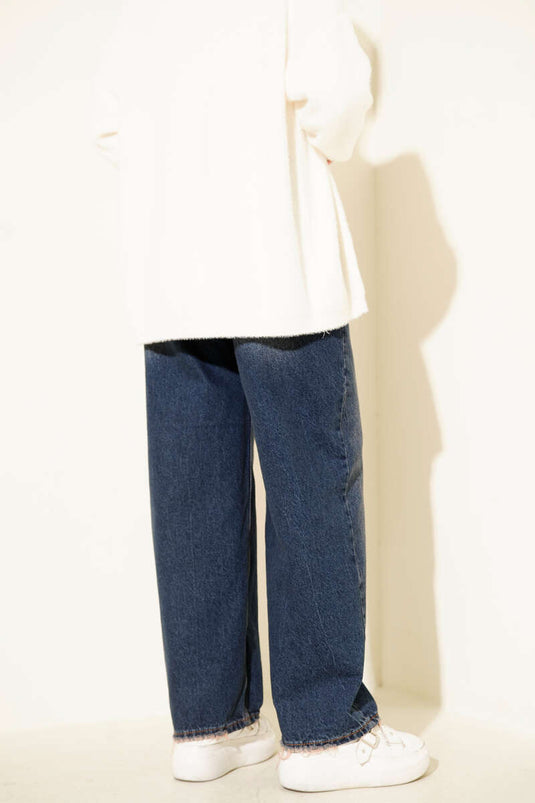 Dunkelblaue Baggy-Pants mit Quasten am Saum