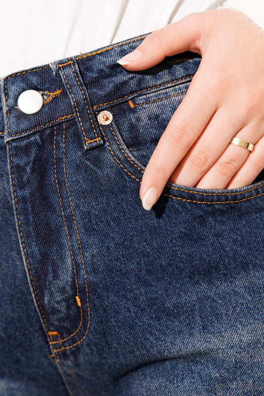 Dunkelblaue Baggy-Pants mit Quasten am Saum