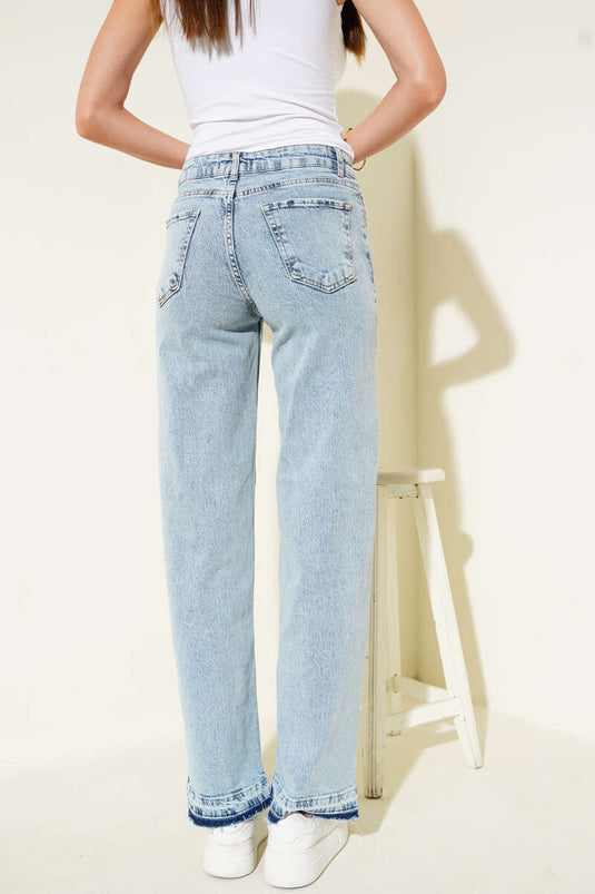 بنطال جينز مزين بشرابة على الحافة - لون أبيض ثلجي فاتح