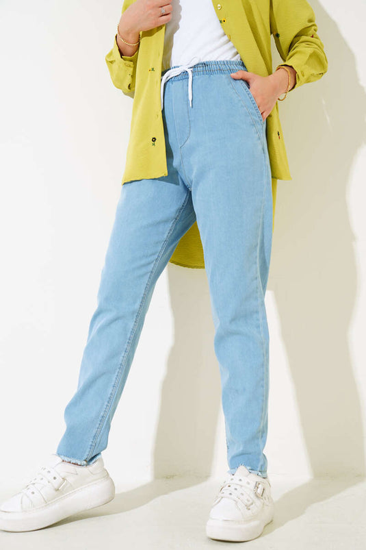 Fringe Pocket Denim Pants Denim Blue