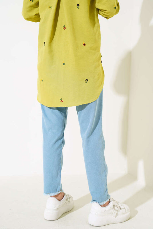 Fringe Pocket Denim Pants Denim Blue