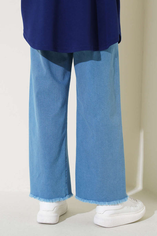 Jeans mit Gürtel und Quastensaum Denimblau