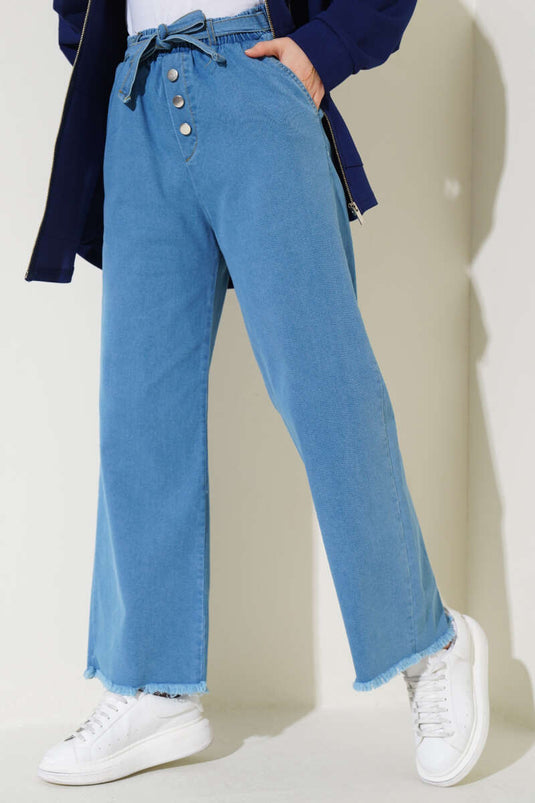 Jeans mit Gürtel und Quastensaum Denimblau