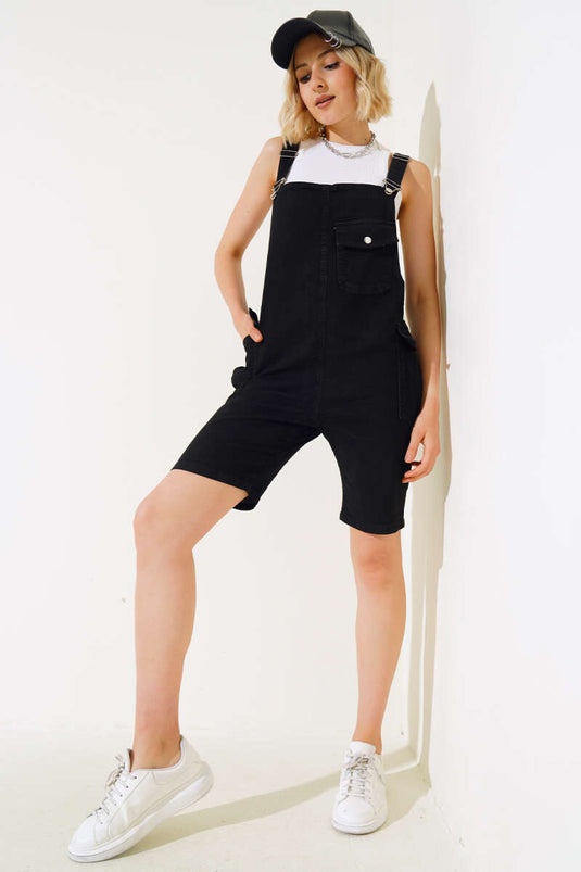 Shorts senza maniche con nappine Nero