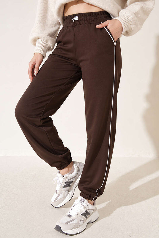 Paça ve Beli Lastikli Loyşa Pantolon Kahve