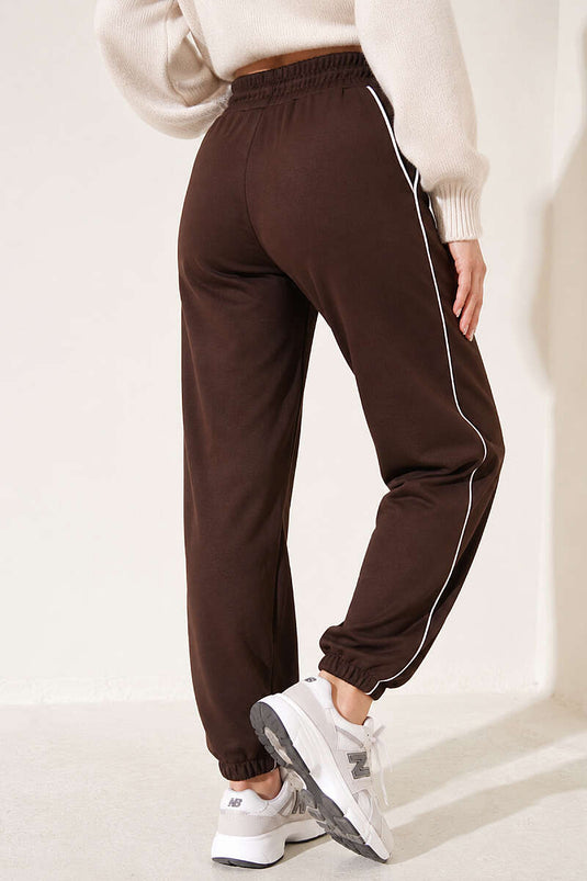 Paça ve Beli Lastikli Loyşa Pantolon Kahve