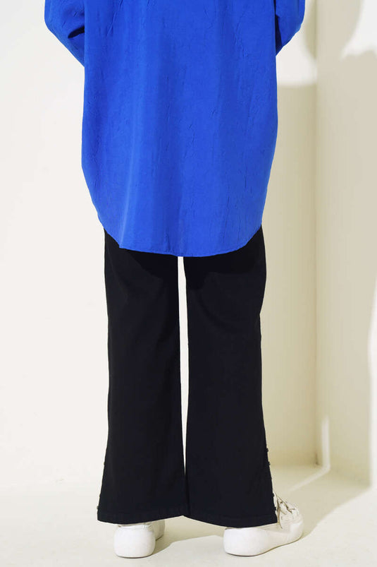 Stone-Embellished Side Panel Denim Pants Black