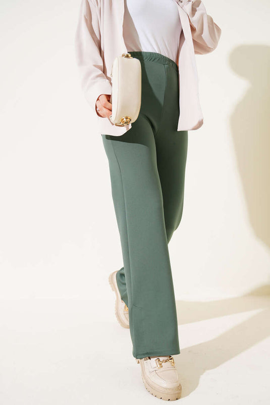 Paça Yırtmaçlı Scuba Pantolon Haki