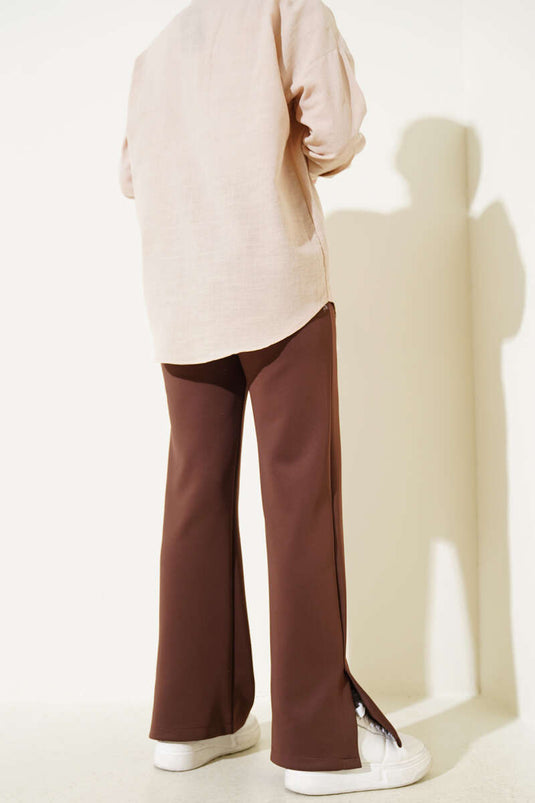 Scuba Trousers with Slits in Brown