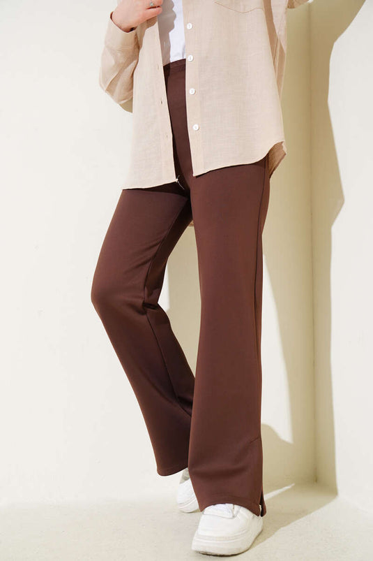 Scuba Trousers with Slits in Brown