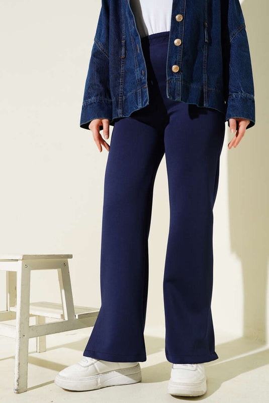 Navy Blue Split Hem Scuba Pants