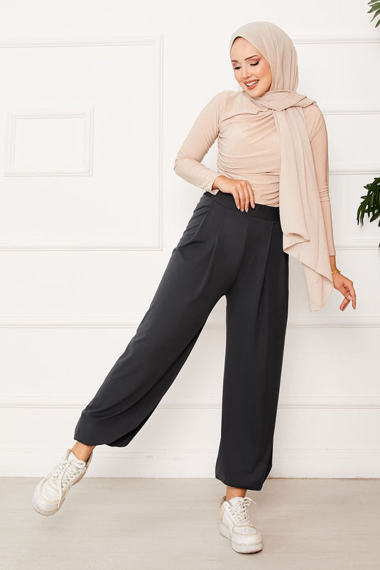Shalwar-Hose mit elastischem Bein und bequemer Passform, Anthrazit