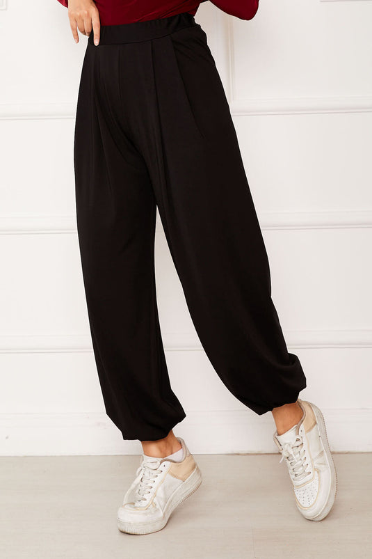 بنطلون شالوار أسود مريح بقصّة مريحة وساق مرنة