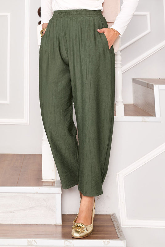 Pleated Pocketed Shalwar Trousers Khaki