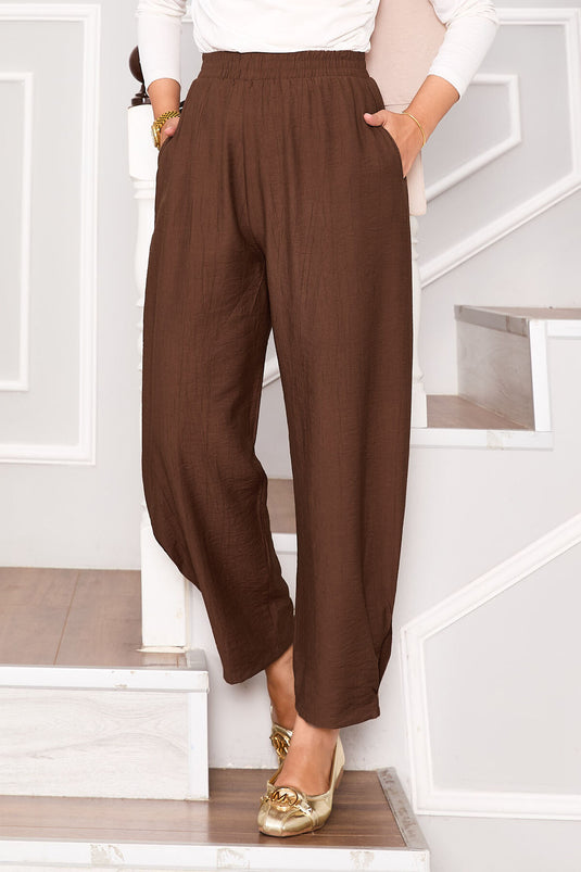 Pantalon Shalwar plissé à poches marron