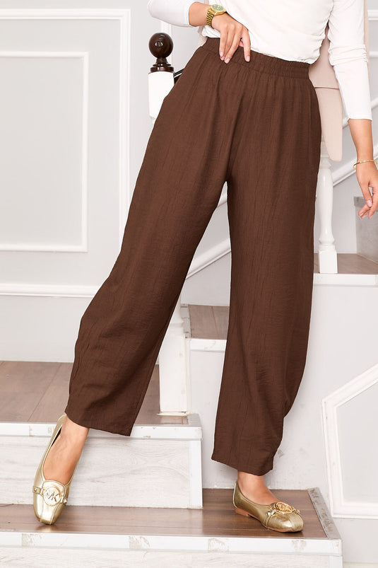 Pleated Pocketed Shalwar Trousers Brown
