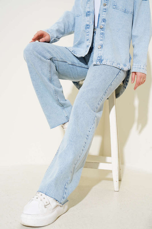 بنطلون جينز بالازو مزين بالشراشيب - سنو لايت