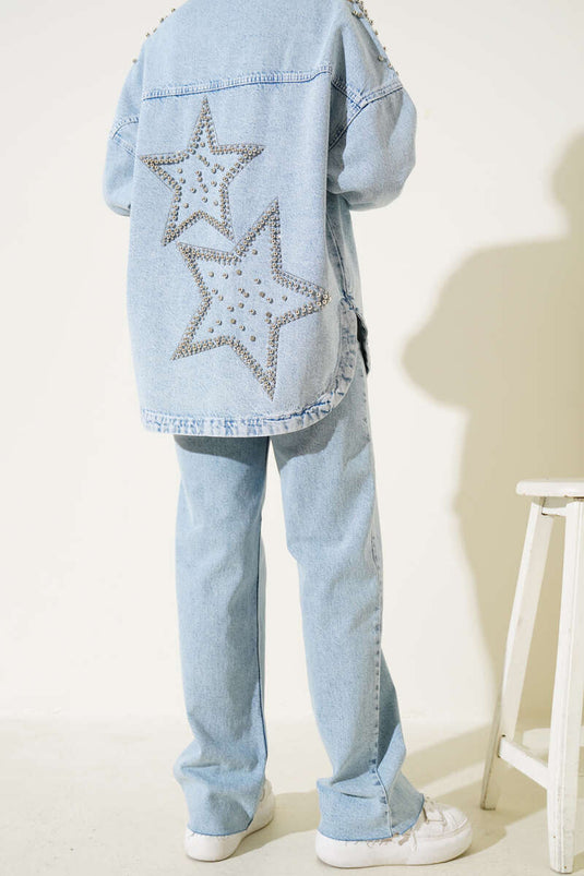 بنطلون جينز بالازو مزين بالشراشيب - سنو لايت