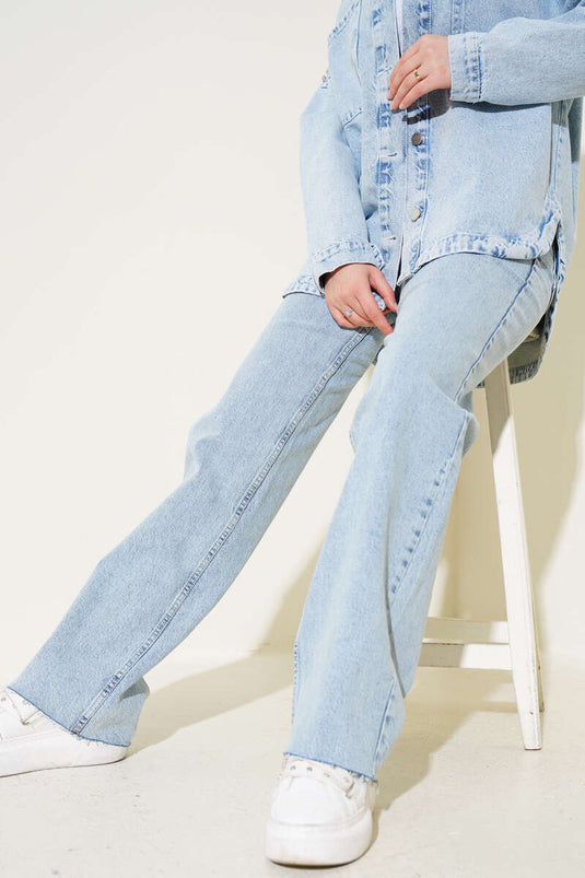 بنطلون جينز بالازو مزين بالشراشيب - سنو لايت