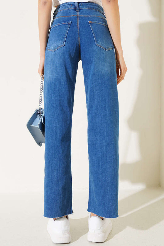 Jean palazzo à franges bleu