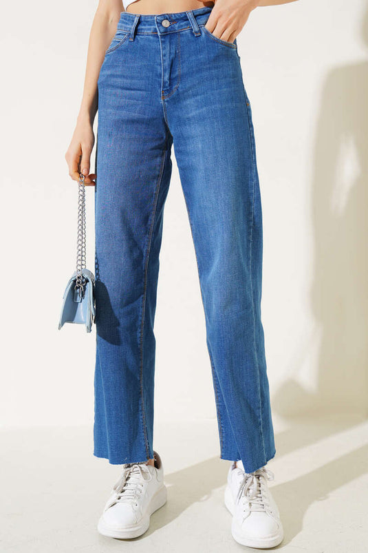 Jean palazzo à franges bleu