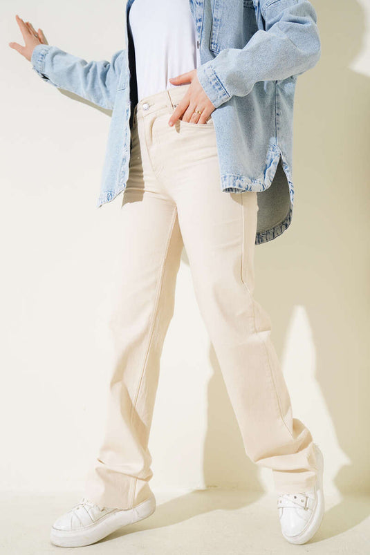 Tasseled Palazzo Jeans Trousers Stone